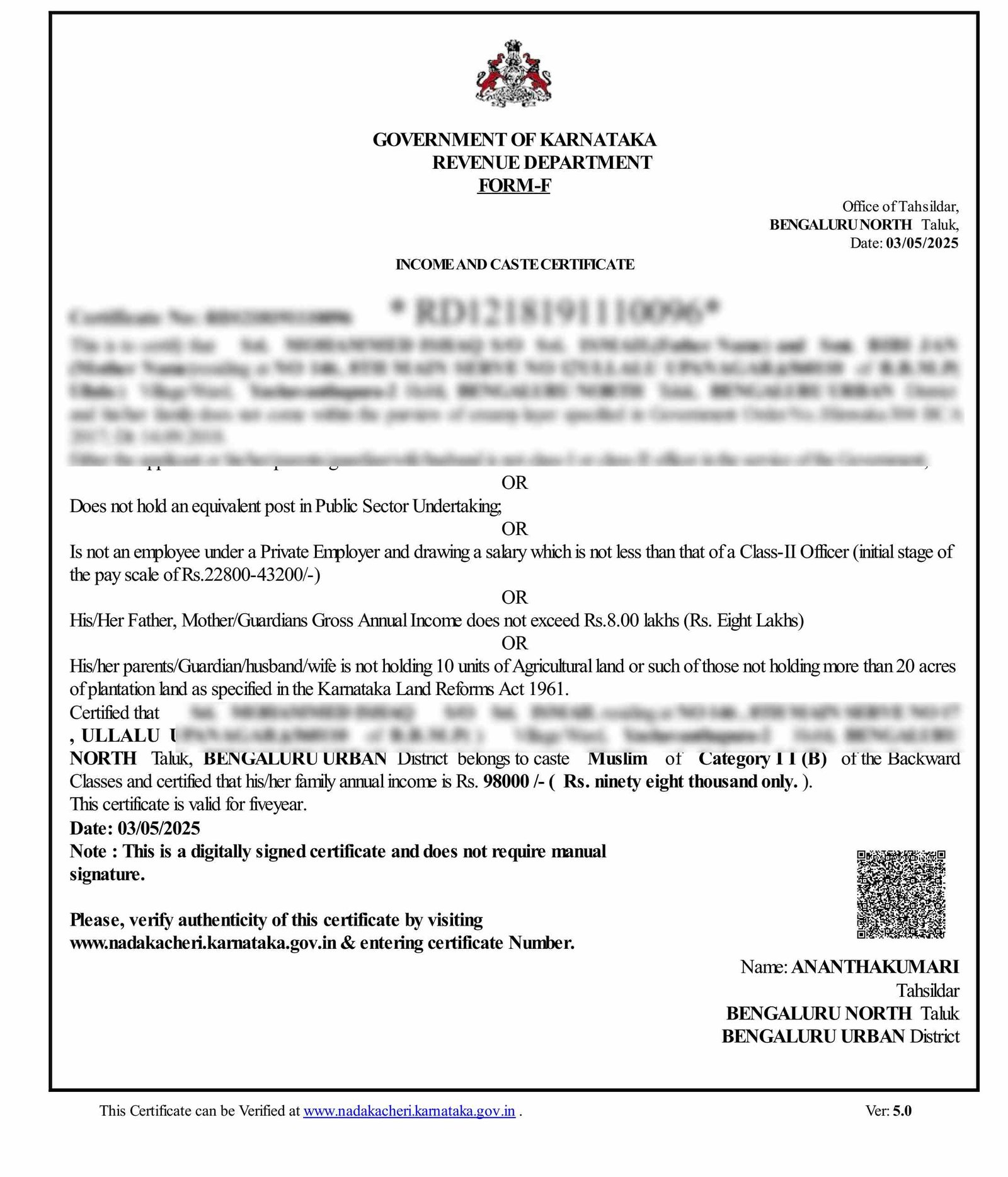Income Certificate