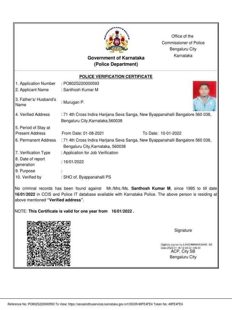 Police Verification Certificate